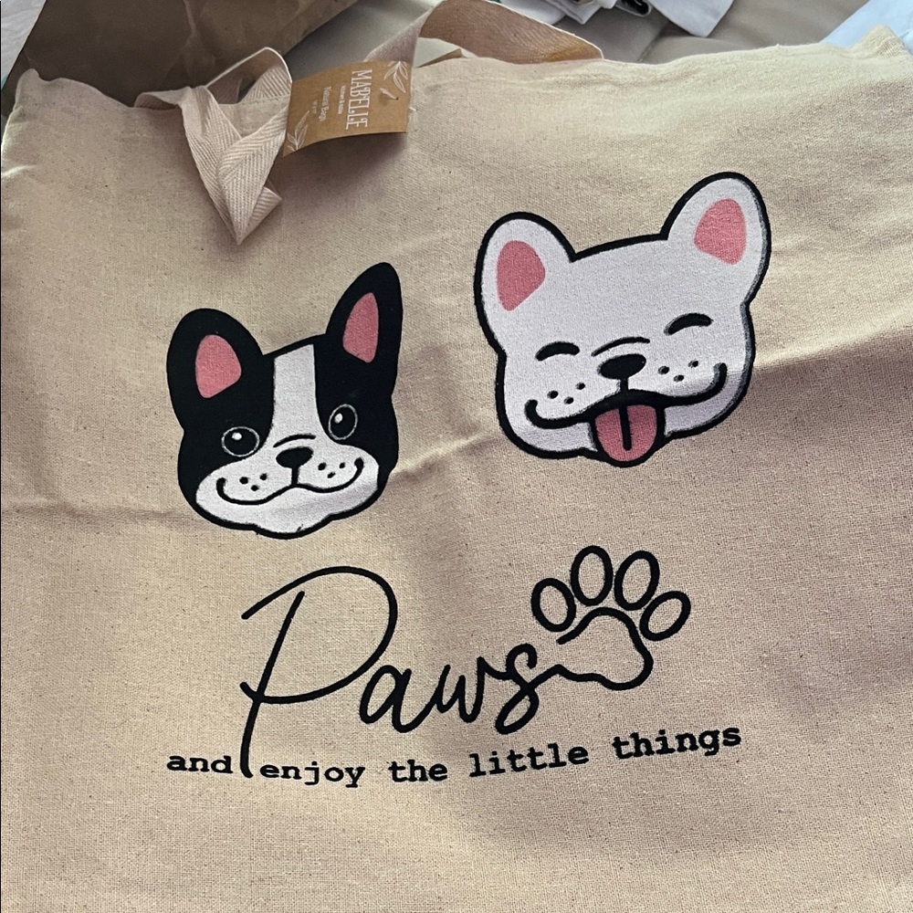 Paws Canvas Tote Bag with Dog Print - Black and White